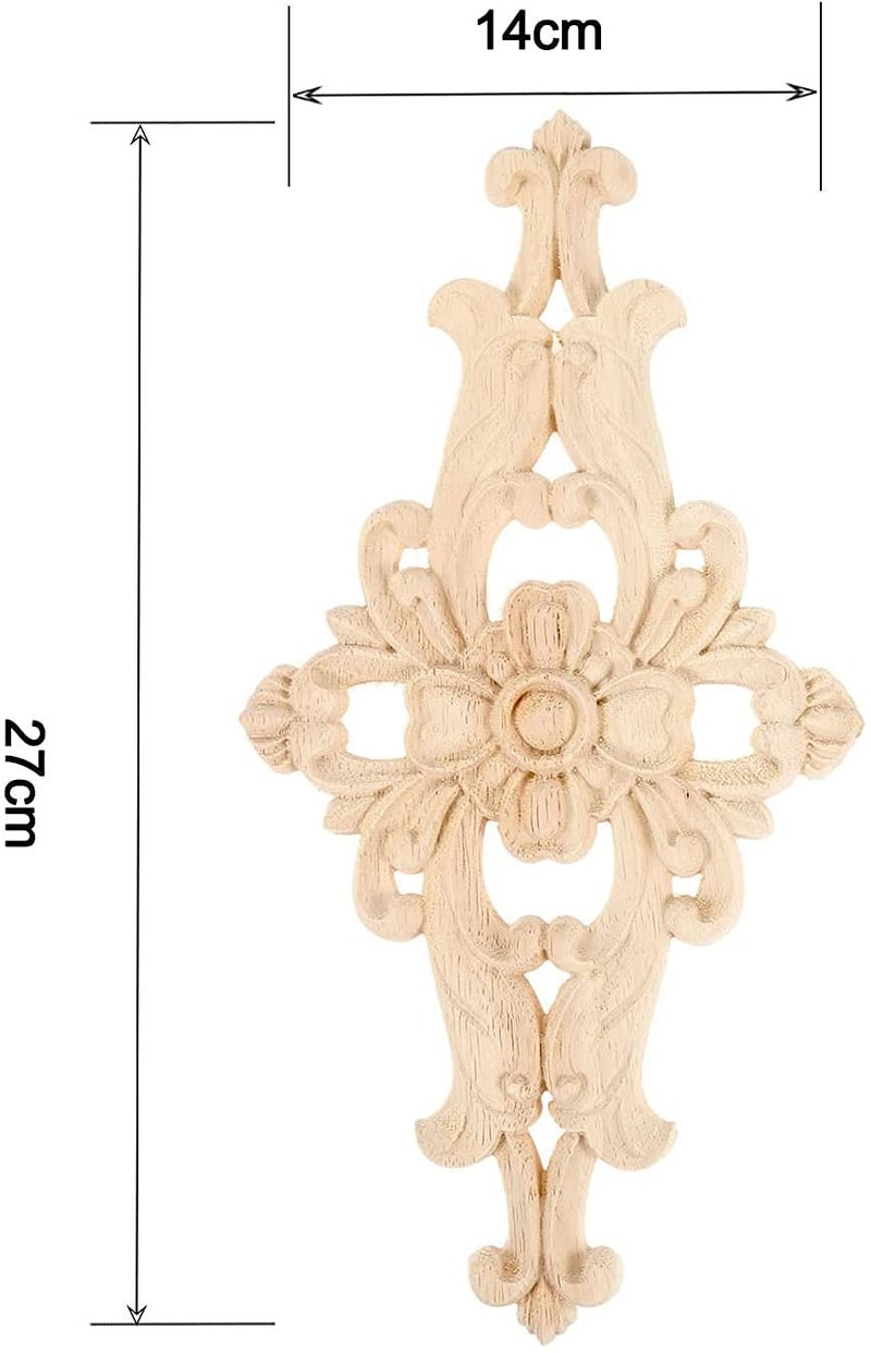 MUXSAM Wood Carved Appliques Furniture Decorative Onlays, 2Pcs Unpainted DIY Center Carving Decal for Door Wall Ceiling Cabinet Dresser Mirror Bed Mantel Bench Decoration, 27x14cm/10.63"x5.51" - Image 2